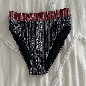 High-Waisted Black & Maroon Patterned Bikini Bottoms
